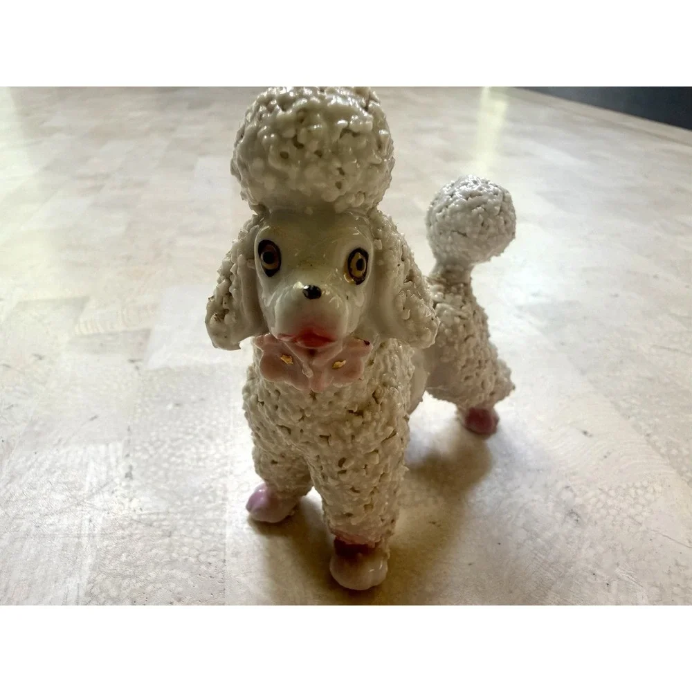 Vintage Porcelain Spaghetti POODLE Figurine Pink Feet JAPAN 3